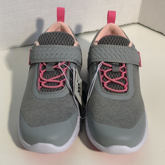 Girl’s Gray Pink Hook & Loop Lightweight Sneakers - Picture 2 of 8